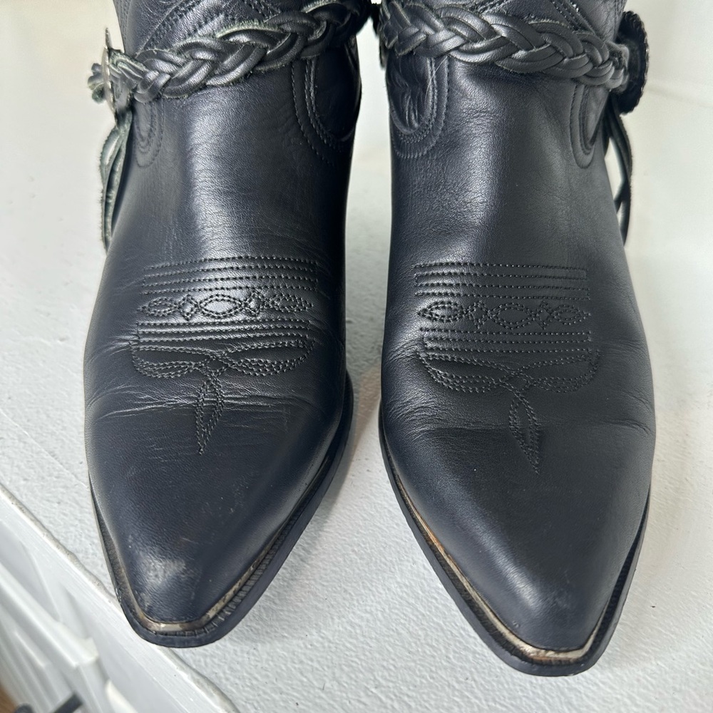 **SOLD**Oak Tree Farms Black Leather Western Cowboy Boots Braided Harness 9 - Picture 2 of 9